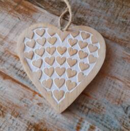 Wooden Carved Hanging Heart With Detail - Decoration Wall Decor Rustic - thumbnail 1