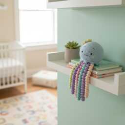 Jellyfish Baby Rattle Neutral Nursery Handmade Soft Sensory Toy For Newborn Shower Gift - thumbnail 2