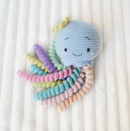 Jellyfish Baby Rattle Neutral Nursery Handmade Soft Sensory Toy For Newborn Shower Gift