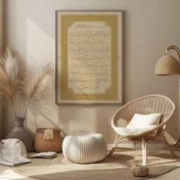 Vintage Ayatul Kursi Beige & Gold Islamic Wall Art Print Arabic Calligraphy - thumbnail 2