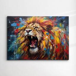Colorful Lion Roar Abstract Oil Painting Splatter Style Wall Art, Framed Canvas Poster Print, Home Kitchen Office Room Decor, Gifts - thumbnail 3