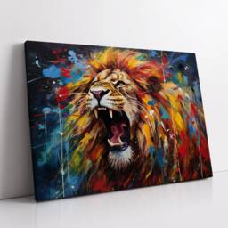 Colorful Lion Roar Abstract Oil Painting Splatter Style Wall Art, Framed Canvas Poster Print, Home Kitchen Office Room Decor, Gifts - thumbnail 2