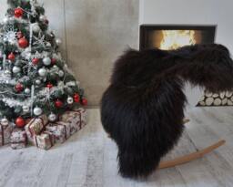 "Giant Sheepskin Icelandic Black Throw Genuine Leather Sheep Skin 50 ""x 30"