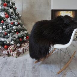 "Giant Sheepskin Icelandic Black Throw Genuine Leather Sheep Skin 50 ""x 30" - thumbnail 2