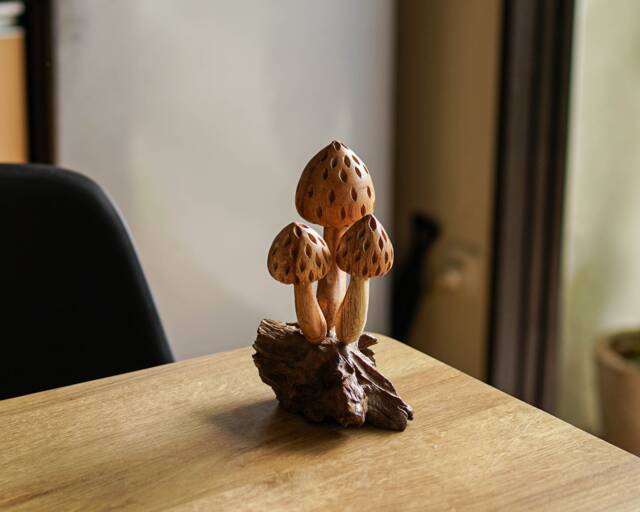 Mushroom Sculpture 6.5 Inch/16 cm, Personalized Statue, Wooden Carving, Home Decor, Room Living Room, Office Gift Idea - image 1