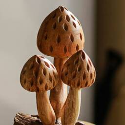 Mushroom Sculpture 6.5 Inch/16 cm, Personalized Statue, Wooden Carving, Home Decor, Room Living Room, Office Gift Idea - thumbnail 3