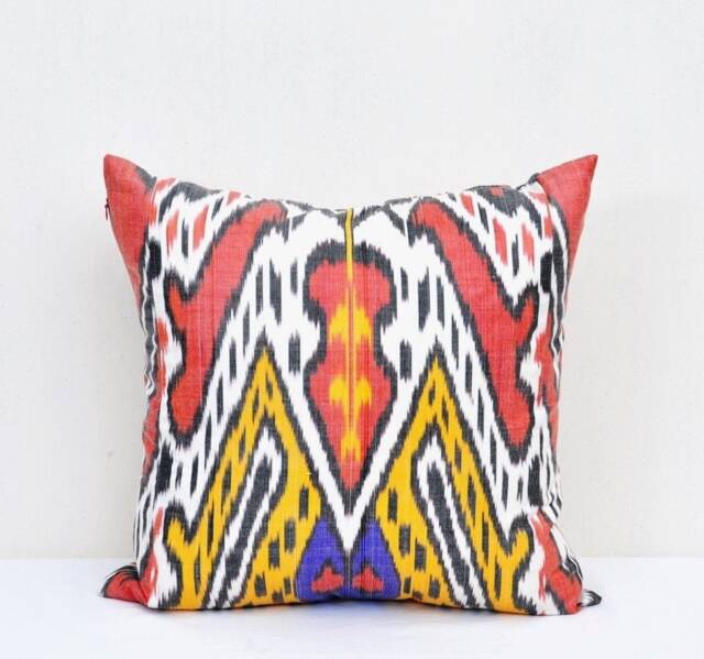 20x20 Multicolor Silk Cotton Ikat Pillow Cover, Handloom Cushion - image 1