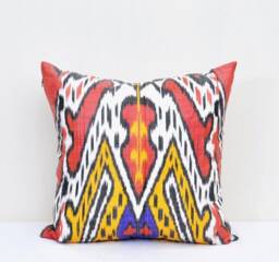 20x20 Multicolor Silk Cotton Ikat Pillow Cover, Handloom Cushion - thumbnail 1