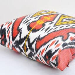 20x20 Multicolor Silk Cotton Ikat Pillow Cover, Handloom Cushion - thumbnail 2