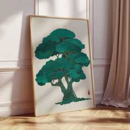 Japanese Tree Art Print, Minimalist Nature Poster, Zen Botanical Wall Art, Modern Green Artwork, Asian Inspired Home Decor - thumbnail 2
