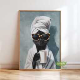 Funny Cat Wall Art, Sunglasses Poster, Bathroom Animal Painting, Kitchen Coffee Decor, Maximalist Dopamine Whimsical Print - thumbnail 1