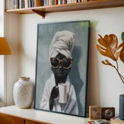 Funny Cat Wall Art, Sunglasses Poster, Bathroom Animal Painting, Kitchen Coffee Decor, Maximalist Dopamine Whimsical Print - thumbnail 2