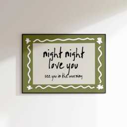 Night See You in The Morning - Love Print Green Kids Bedroom Decor Prints Wall Art Nursery - thumbnail 1