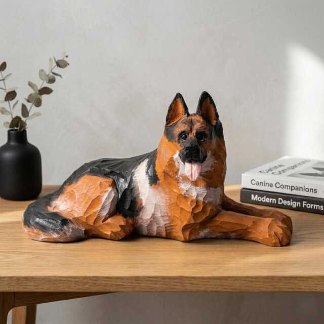 Rustic Hand-Carved Wooden German Shepherd Figurine - Dog Statue Home Decor Pet Memorial Keepsake Unique Gift For Lovers - image 1
