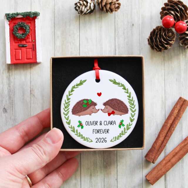 Personalised Hedgehogs Couple Christmas Ornament - Gift For Couples Tree Decoration - image 1