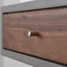 Concrete Gray Floating Nightstand With Drawer in Walnut Scandinavian Design - thumbnail 3