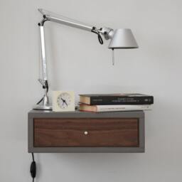 Concrete Gray Floating Nightstand With Drawer in Walnut Scandinavian Design - thumbnail 2