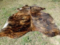 Brindle Brown Large New Cowhide Rug Natural Hair On - 6x6 Ft Size Approx Tri-Color Chocolate Tones Soft Carpet Cow Hide R-R N - thumbnail 1