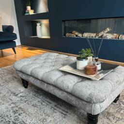 100 cm X 54 Ibiza Chesterfield Deep Buttoned Luxurious Footstool/Ottoman Coffee Table in Crushed Silver. UK Delivery Only - thumbnail 2