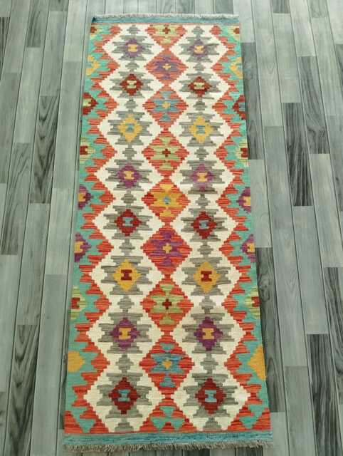 Kilim Runner Multicolour, Handmade Artisan Afghan Turkish Persian Qashqai Navajo Bohemian Natural Wool Flatweave Rug 197x77 cm - image 1