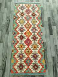Kilim Runner Multicolour, Handmade Artisan Afghan Turkish Persian Qashqai Navajo Bohemian Natural Wool Flatweave Rug 197x77 cm - thumbnail 1