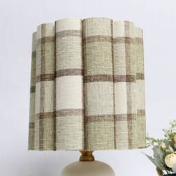Handmade Khaki Checkered Table Lamp With Ceramic Base For Home Decor-88# - thumbnail 3