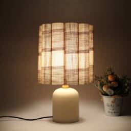 Handmade Khaki Checkered Table Lamp With Ceramic Base For Home Decor-88# - thumbnail 4