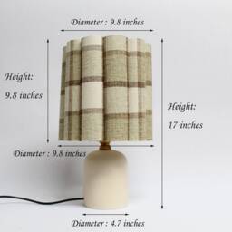 Handmade Khaki Checkered Table Lamp With Ceramic Base For Home Decor-88# - thumbnail 2
