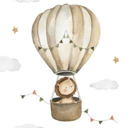 Set Of 3 Nursery Prints, Personalised Name Wall Art Set, Hot Air Balloon Elephant Lion Bedroom Print Gold Brown Neutral, Baby Gift - thumbnail 3