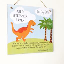 Dinosaur New Baby Plaque, Personalised Birth Announcement, Nursery, Wall Art, Gift, Christening Present - thumbnail 3