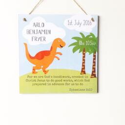 Dinosaur New Baby Plaque, Personalised Birth Announcement, Nursery, Wall Art, Gift, Christening Present - thumbnail 2
