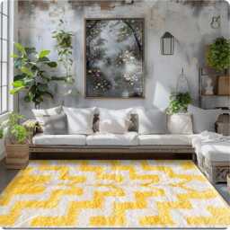 Yellow Moroccan Rug - Handmade Berber Shag Carpet, Custom Geometric Area Rug, Modern Floor Decor - thumbnail 4