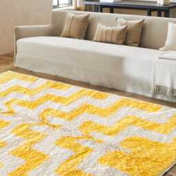 Yellow Moroccan Rug - Handmade Berber Shag Carpet, Custom Geometric Area Rug, Modern Floor Decor - thumbnail 3