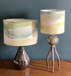Handmade Velvet Lampshade Watercolour Landscape Design, Table Or Pendant Fitting - thumbnail 1