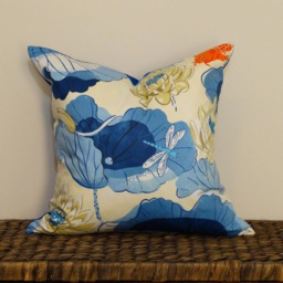 Chinoiserie Lotus Cushion Blue Cream Navy Porcelain Pillow Chintz Cotton Hamptons Accent Throw Oriental Koi Fish Pond Coastal Asian Toile - thumbnail 3