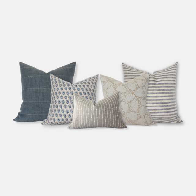 Blue Sofa Pillow Set, & Cream Covers, Combination Sets in Blue, Throw Combo With -- Sandy - image 1