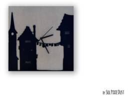 Concrete With Black Acrylic Square Life in The City - Wall Clock Modern Kids Room Nursery Baby Kitchen Decor - thumbnail 1