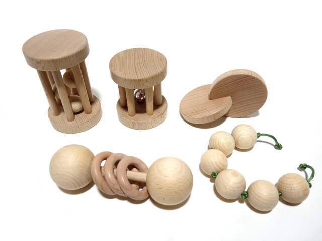 Montessori Rattle Set, 5 Wooden Baby Toys - image 1