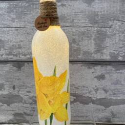 Decoupage Light Up Bottle & Matching Vase - Daffodil Mother's Day Gift - thumbnail 3
