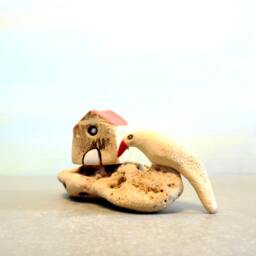 Ceramic Miniature House Sculpture, Bird On Beach Stone, Made in Israel - thumbnail 3