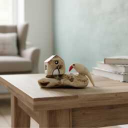Ceramic Miniature House Sculpture, Bird On Beach Stone, Made in Israel - thumbnail 1