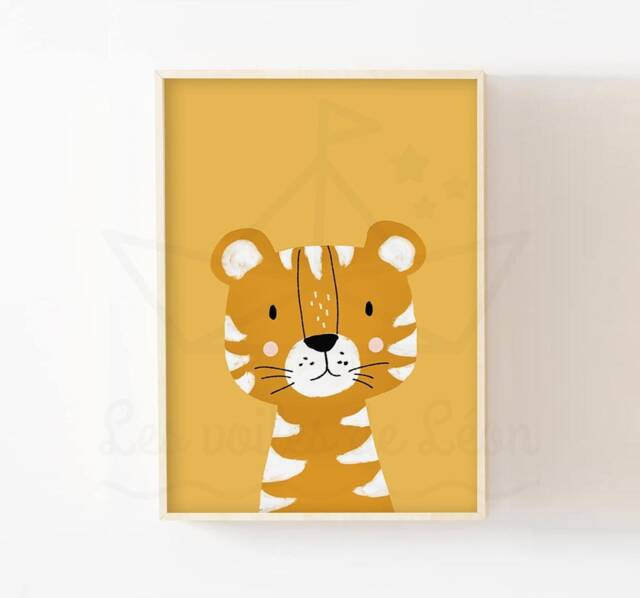 Tiger Wall Art, Personalized Name Poster, Safari Jungle Animals, Baby Shower Gift Idea - image 1