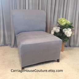 White Suede Armless Chair Slipcover, Hand-Sewn in Usa - thumbnail 3