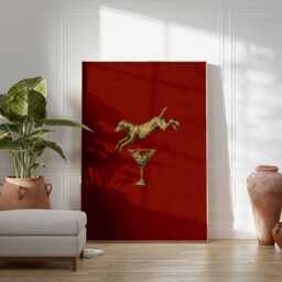 Jumping Dog Poster, Funny Retro Wall Art, Vintage Style & Martini Cocktail Print, Quirky Bar Lounge Animal Decor - thumbnail 2