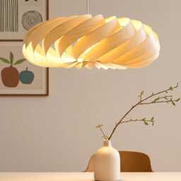 L14B, 80cm Handmade Wood Pendant Lamp, Birch Veneer - Ceiling Design Hanging Chandelier Light - thumbnail 2