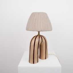 Handmade Ceramic Table Lamp Striped Pattern, Modern Artisan Lighting - thumbnail 3