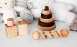 Wooden Baby Toy Bundle, Montessori Rattle Stacker Blocks, Shower Gift - thumbnail 1