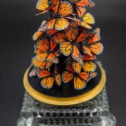 Handmade Monarch Butterfly Swarm in A Glass Cloche With Vintage Base - thumbnail 2