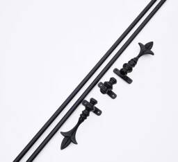 Metal Curtain Pole With Ends - Wrought Iron, Black Powder Coated Fleur De Lys End Design - thumbnail 1