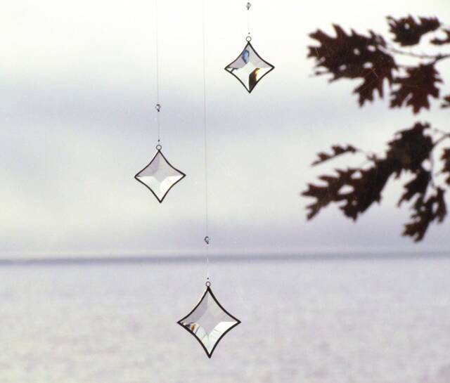 Hanging Mobile - Clear Beveled Stained Glass Crystal & Silver Colored Star Sparkling Bright Suncatcher Handmade in Canada - image 1
